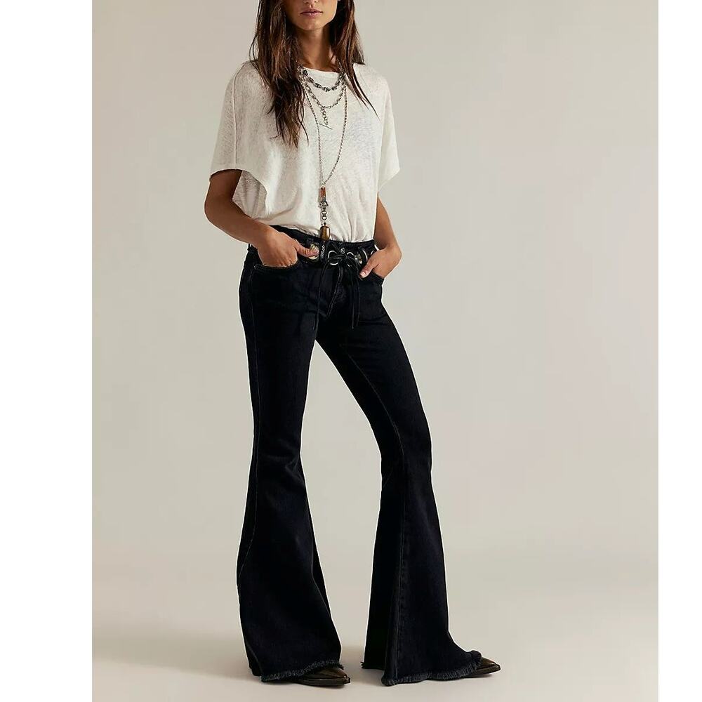 Free People We The Free Emre Low-Rise Flare Jeans Black Orchid